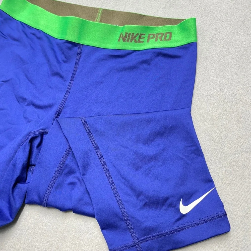 Nike Pro‎ Womens Compression Capri Leggings Blue Neon Green Waistband Size M